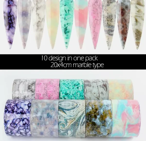 Holographic Nail Decals, Marble Nail Polish Paper