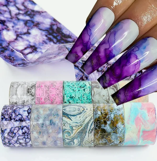 Holographic Nail Decals, Marble Nail Polish Paper