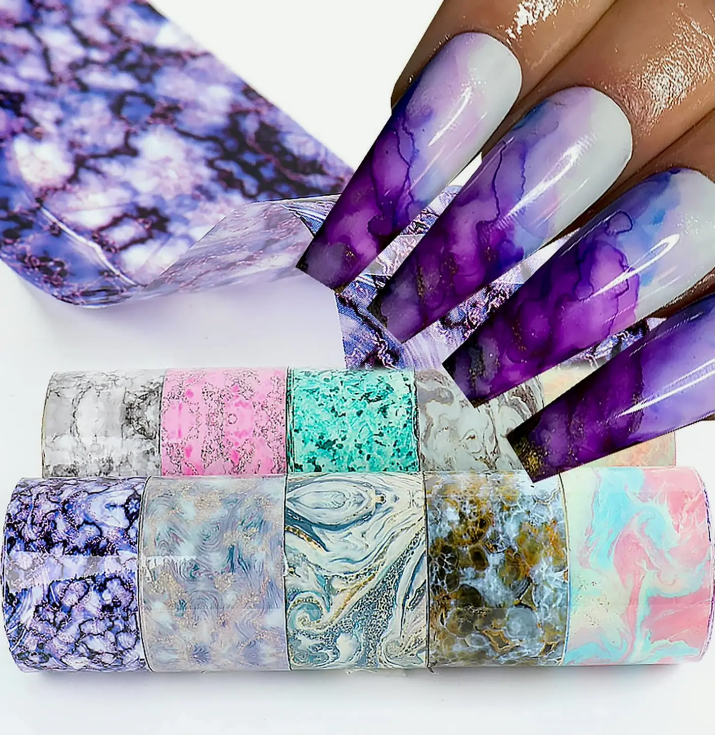 Holographic Nail Decals, Marble Nail Polish Paper