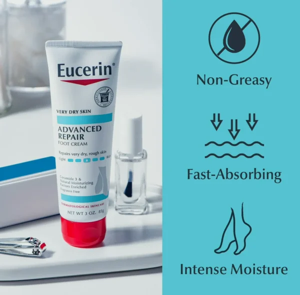 Eucerin's Advanced Foot Care Lotion - Fragrance-Free, For Very Parched Skin - 3 oz Container (Pack of 3)
