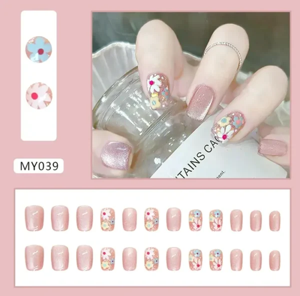 Spring Floral Nails with Sparkly Finish