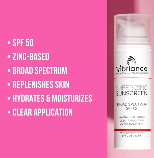 Vibriance Sheer Zinc Face Sunscreen Sun Protection Factor 50, Clear Formula, 1.7 fl oz
