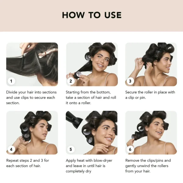 Ceramic Heat Hair Rollers for Various Types - 8pcs Black