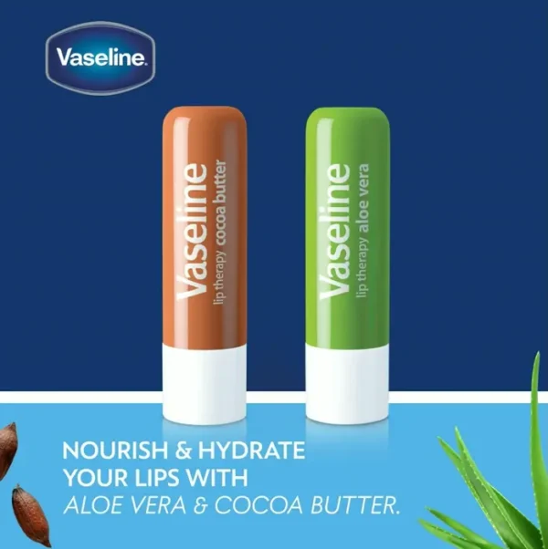 Vaseline Lip Balm Variety 4-Set – Cocoa + Aloe Moisturizing Lip Balm containing Vit E, 0.16 Oz Ea