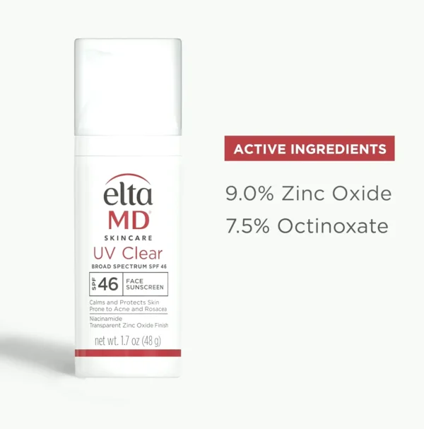 EltaMD UV Clear Face Sun Screen, SPF 46, Oil-Free, Contains Zinc, (2 Pack)