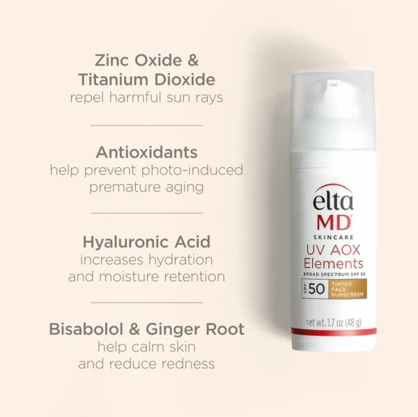 EltaMD UV AOX Tinted Face Sunscreen, SPF 50 Pump, 1.7 oz