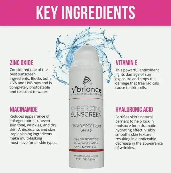 Vibriance Sheer Zinc Face Sunscreen Sun Protection Factor 50, Clear Formula, 1.7 fl oz