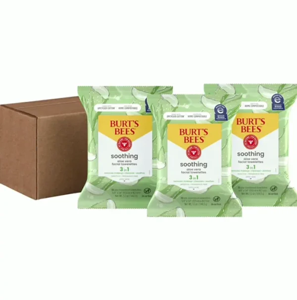 Burt Bee's Aloe Vera Face Towelettes, Sensitive Skin, 3 Pack, 30 Ct Each