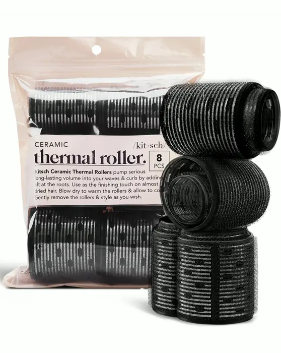Ceramic Heat Hair Rollers for Various Types - 8pcs Black