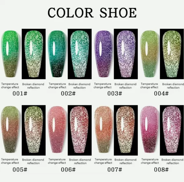 Eight Shades Sparkling Diamond Color Changing Gel Nail Polish