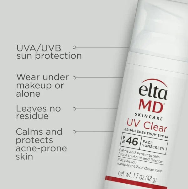 EltaMD UV Clear Face Sun Screen, SPF 46, Oil-Free, Contains Zinc, (2 Pack)