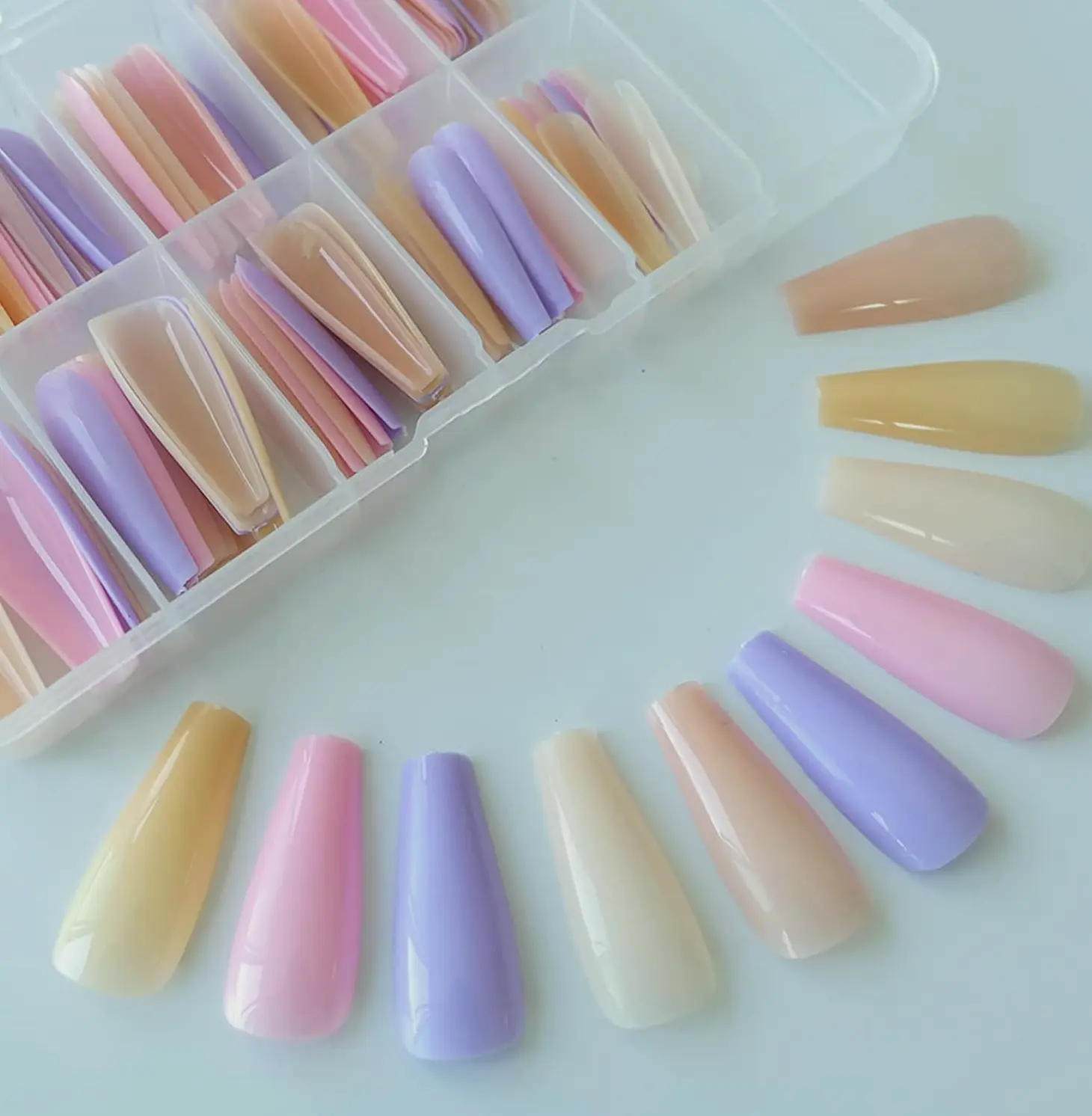 Extra Extended Coffin Press-On Fingernails - 100 Pieces Shiny Colors