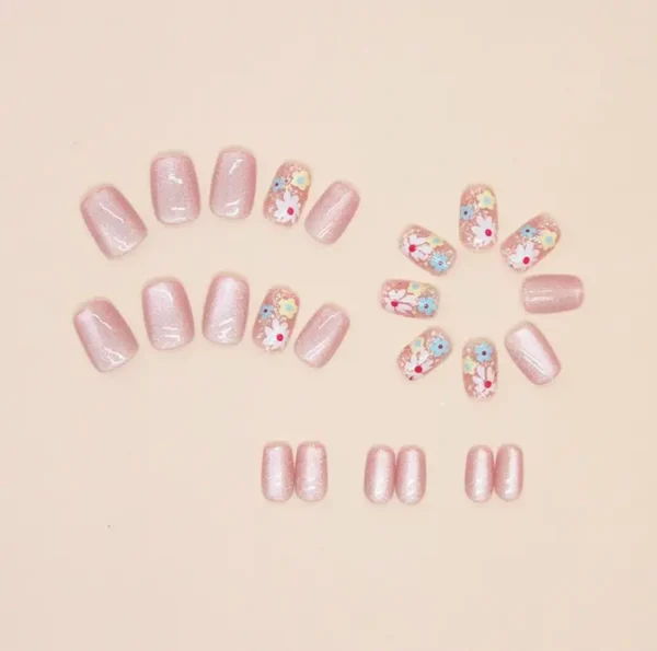 Spring Floral Nails with Sparkly Finish