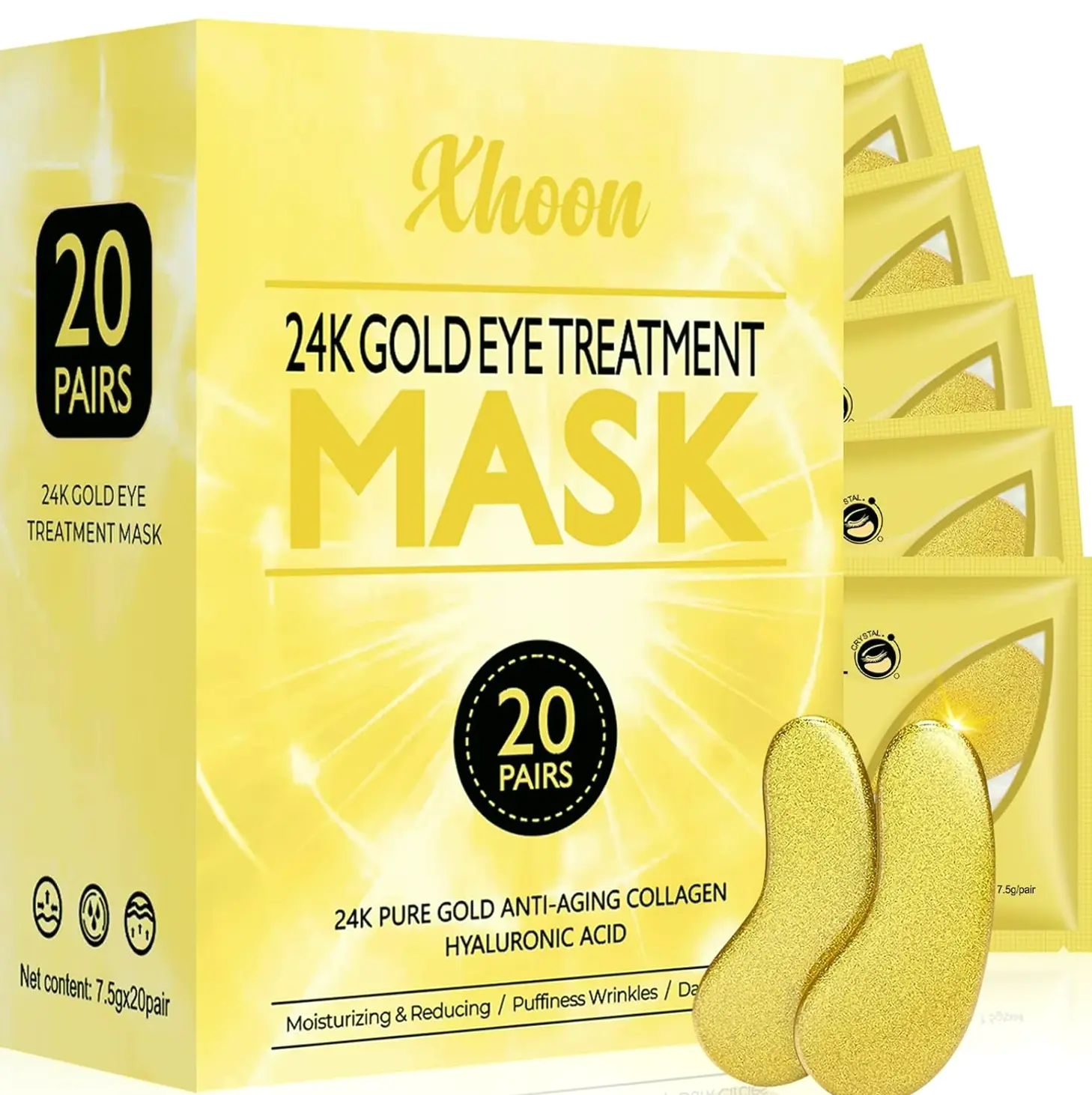24K Golden Under-Eye Patches - 20 Pairs Amino Acids & Collagen